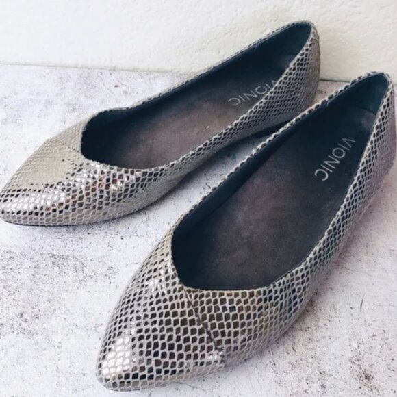 Vionic Shoes - VIONIC Caballo Ballet Flat Pointed Toe Silver Metallic Comfort Shoes Size US 9